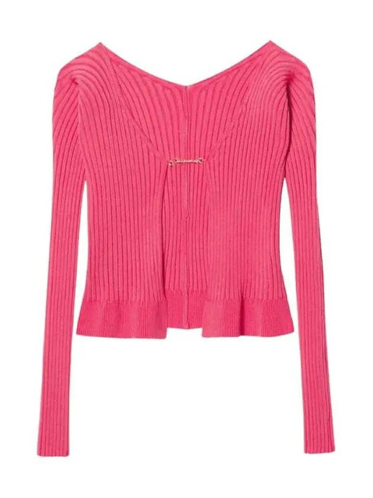 La Maille Pralu Longue Micro Charm Logo Cardigan Pink - JACQUEMUS - BALAAN 2