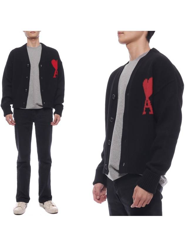 Big Heart Logo Wool Cardigan Black - AMI - BALAAN 3