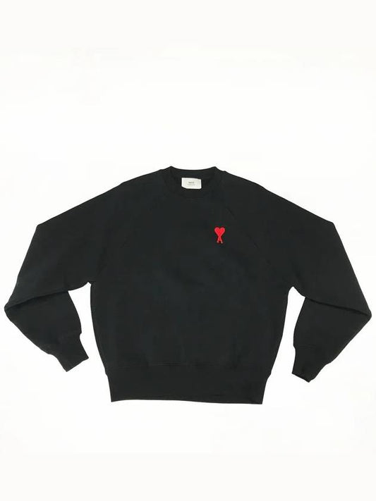 Men's Heart Logo Cotton Sweatshirt Black - AMI - BALAAN.
