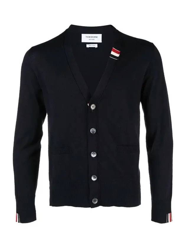 Men's Jersey Stitch V-Neck Cardigan Navy - THOM BROWNE - BALAAN 3