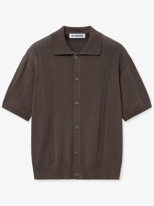 Soft cable collar short sleeve cardigan_brown - BLONDNINE - BALAAN 1