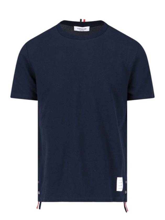 Men's Center Back Striped Short Sleeve T-Shirt Navy - THOM BROWNE - BALAAN 3