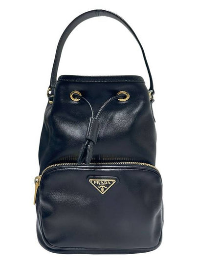 1BH038 Black leather duet bucket bag tote strap - PRADA - BALAAN 2