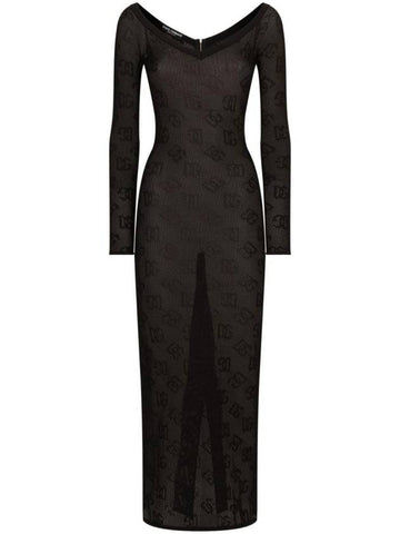 logo jacquard V-neck maxi dress FXS04TJFMAL - DOLCE&GABBANA - BALAAN 1