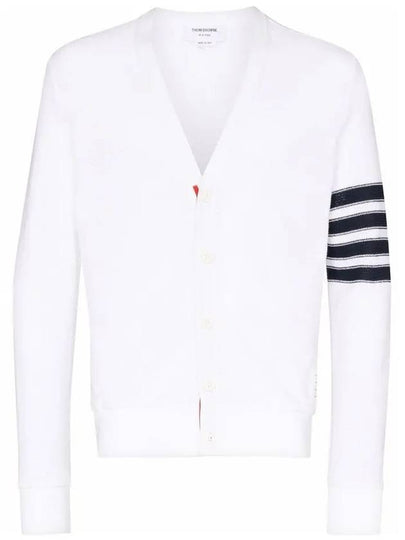 4 Bar Open Raschel Stitch V Neck Cardigan White - THOM BROWNE - BALAAN 2