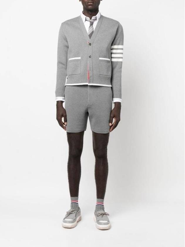 V-Neck Diagonal Armband Cardigan Grey - THOM BROWNE - BALAAN 7