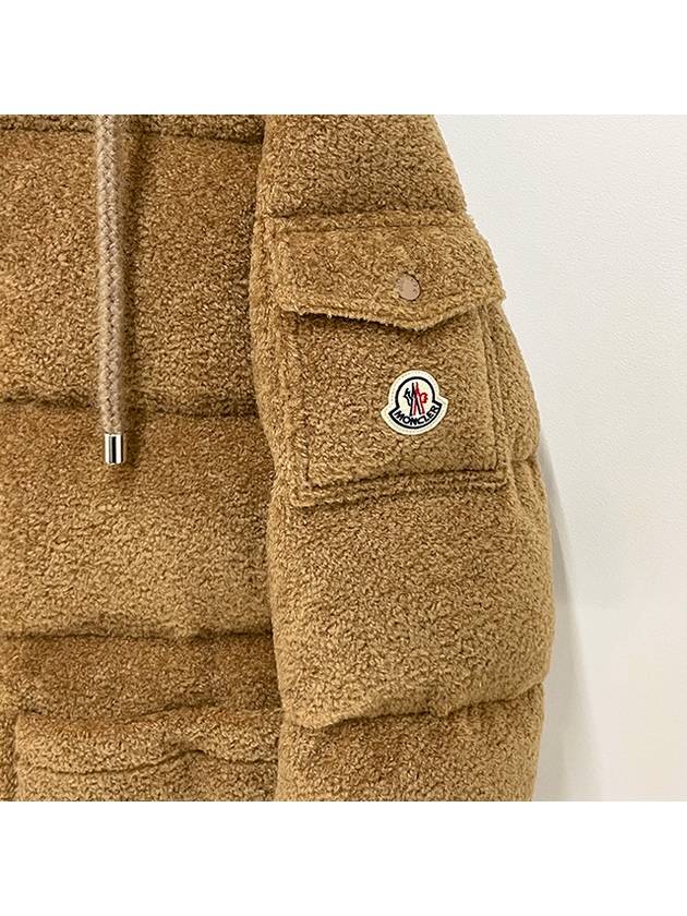 Women s Logo Patch BELCASTEL Teddy Long Down Padded Jacket Camel Beige 1C00016 89AOF 26C - MONCLER - BALAAN 4