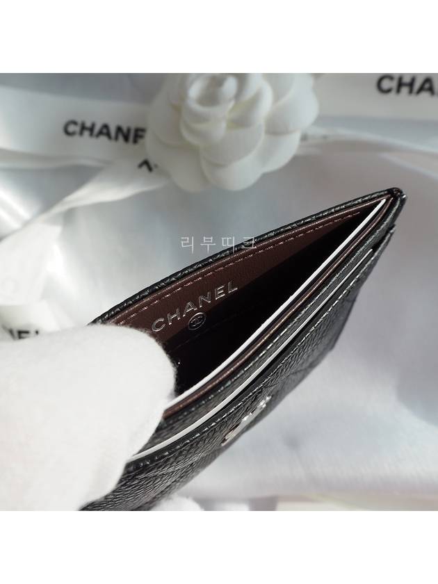 Classic Card Holder Grained Calfskin Silver Black - CHANEL - BALAAN 11