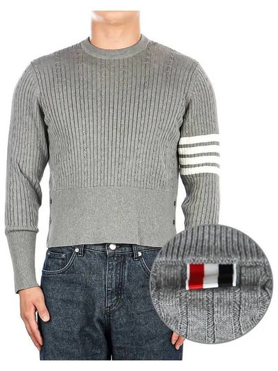 Baby Cable Cotton 4 Bar Crew Neck Knit Top Grey - THOM BROWNE - BALAAN 2