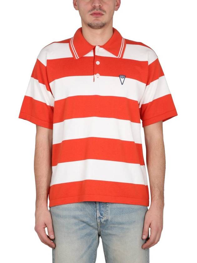 Men's Logo Graphic Striped Cotton Polo Shirt Red - KENZO - BALAAN 2