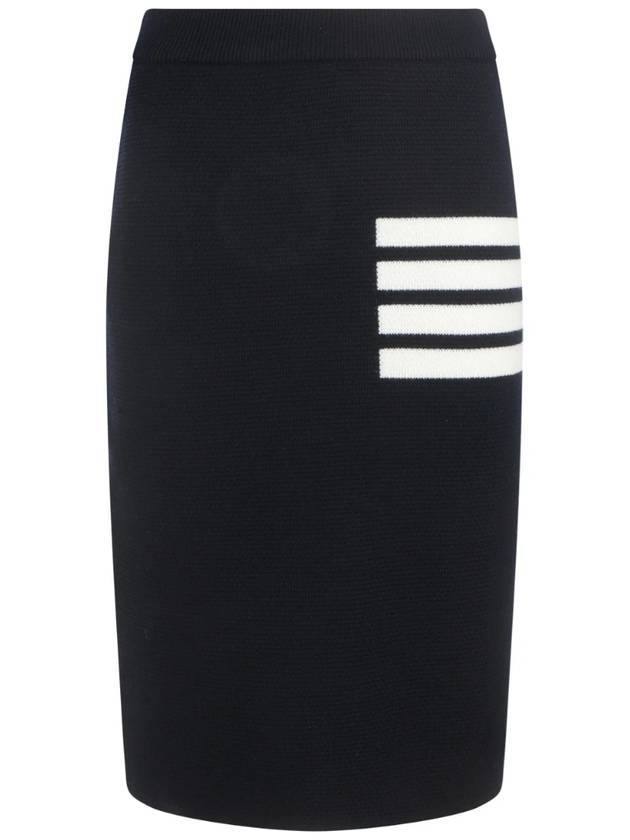 Fine Merino Wool Link Stitch Pencil Skirt Navy - THOM BROWNE - BALAAN.
