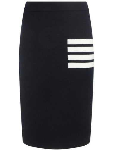 Women's Fine Merino Wool 4 Bar Stitch Pencil Skirt Navy - THOM BROWNE - BALAAN 1