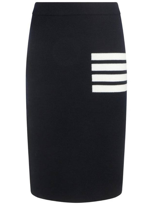 Fine Merino Wool Link Stitch Pencil Skirt Navy - THOM BROWNE - BALAAN 1