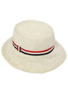 Rattan Three Stripes RWB Straw Bucket Hat White - THOM BROWNE - BALAAN 2