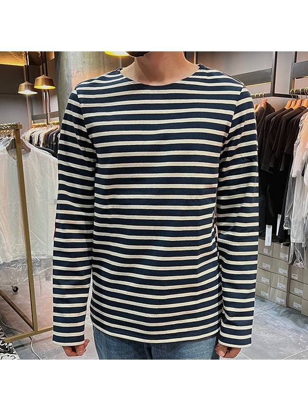 Meridien Mode Elbow Patch Striped Long Sleeve T-Shirt Marine Ecru - SAINT JAMES - BALAAN 3