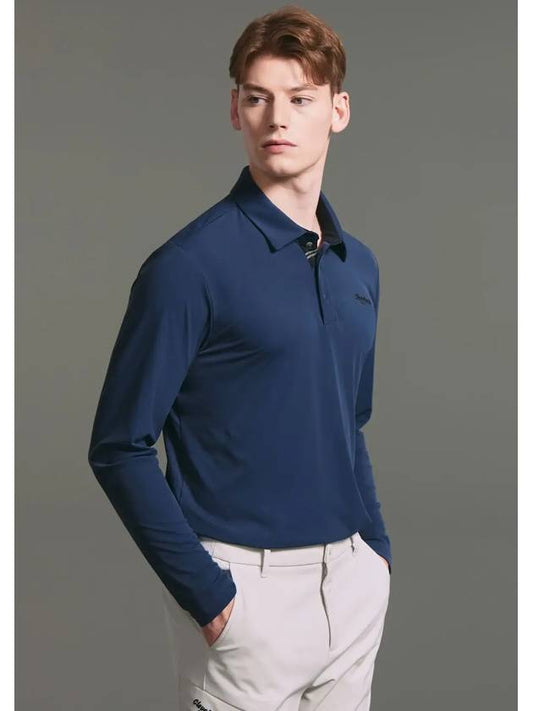 Men s basic slightly brushed long sleeved collar t shirt dark blue - CLEVELAND GOLF - BALAAN 2