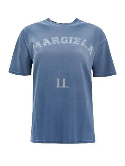 Logo Print Cotton Short Sleeve T-Shirt Blue - MAISON MARGIELA - BALAAN 2