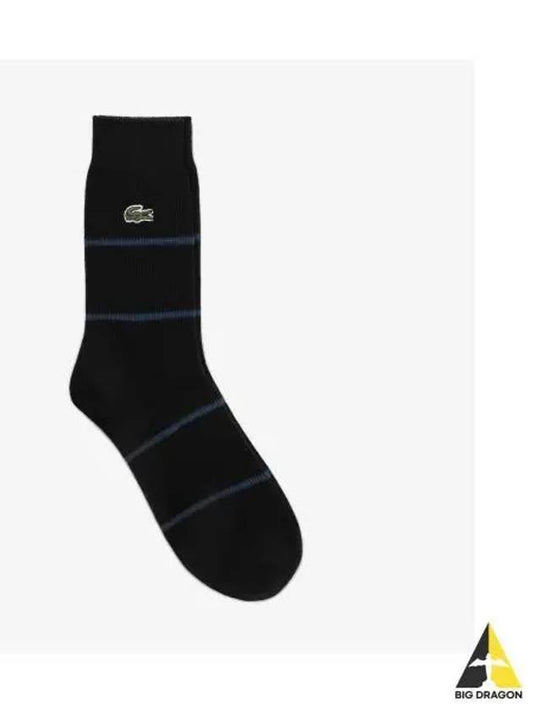 Men s Striped Middle Socks Black - LACOSTE - BALAAN 1