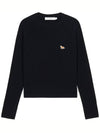 Baby Fox Patch Loose Pullover Knit Top Navy - MAISON KITSUNE - BALAAN.