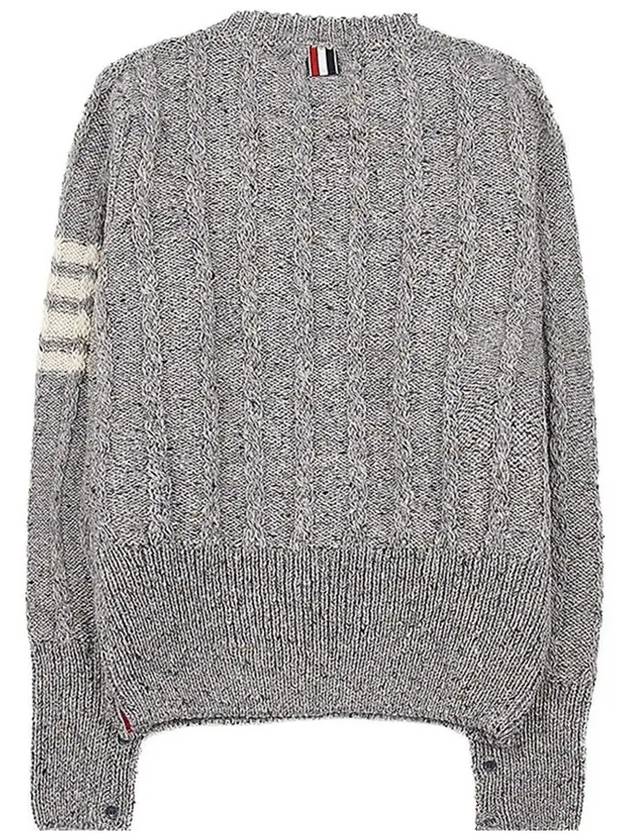 Donegal Twist Cable 4-Bar Classic Crewneck Knit Top Light Grey - THOM BROWNE - BALAAN 3