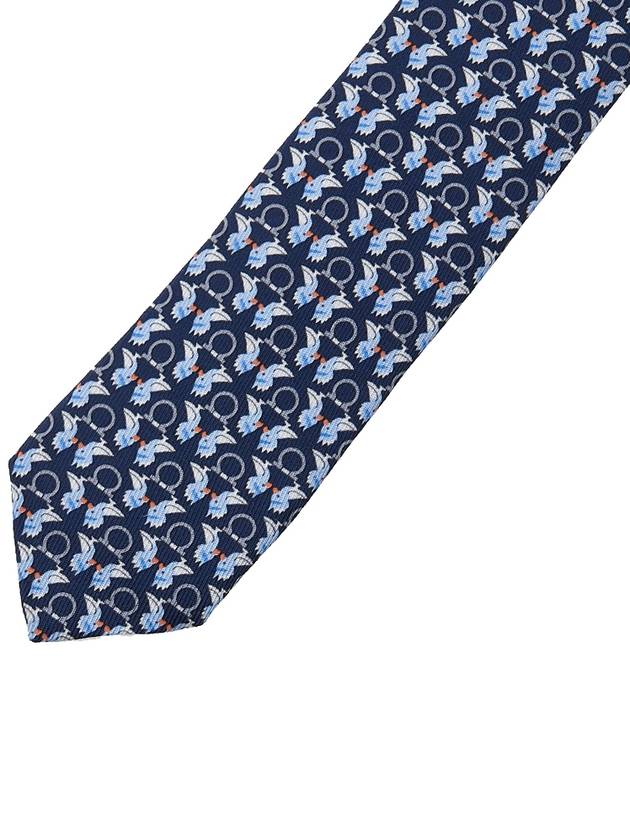 Hoopoe Print Silk Tie Navy - SALVATORE FERRAGAMO - BALAAN 9