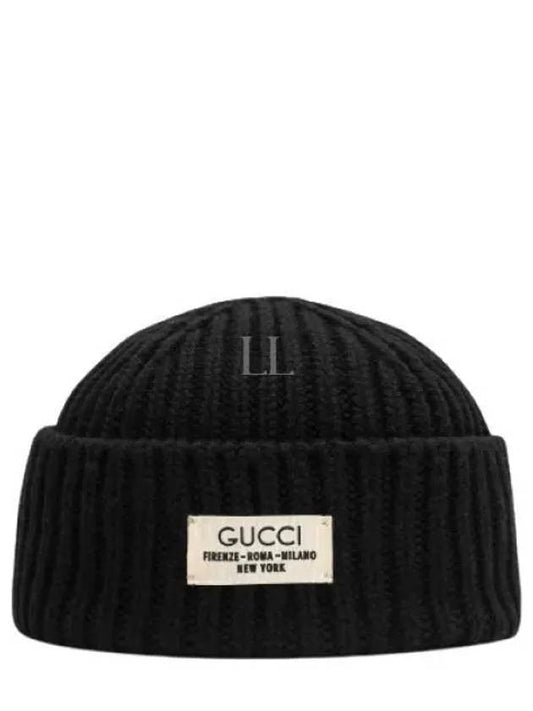 Rib Wool Label Beanie Black - GUCCI - BALAAN 2