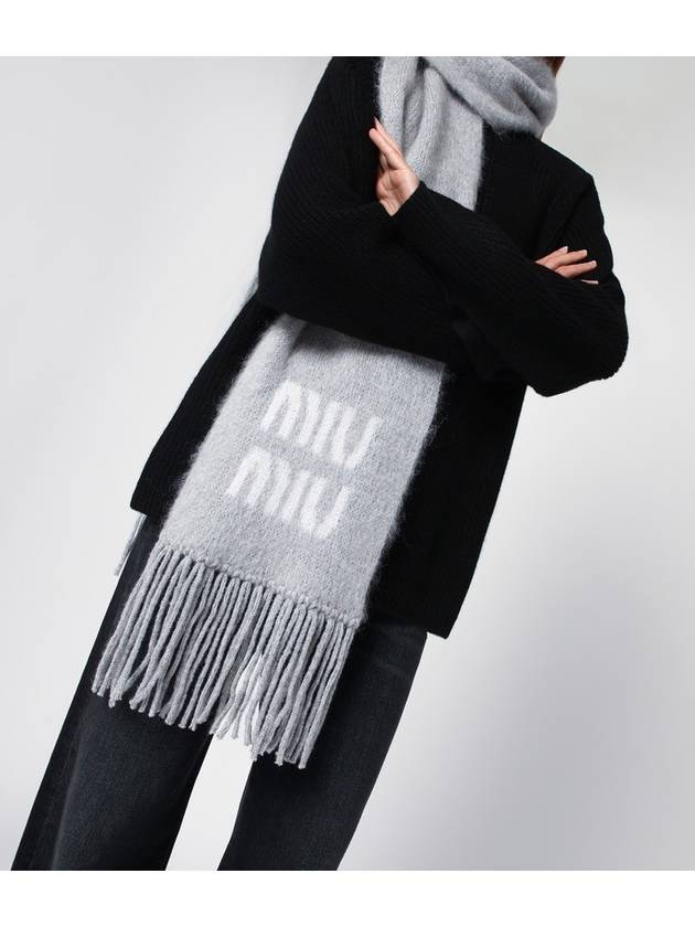 Lettering Logo Muffler Shawl Gray Women s - MIU MIU - BALAAN 3