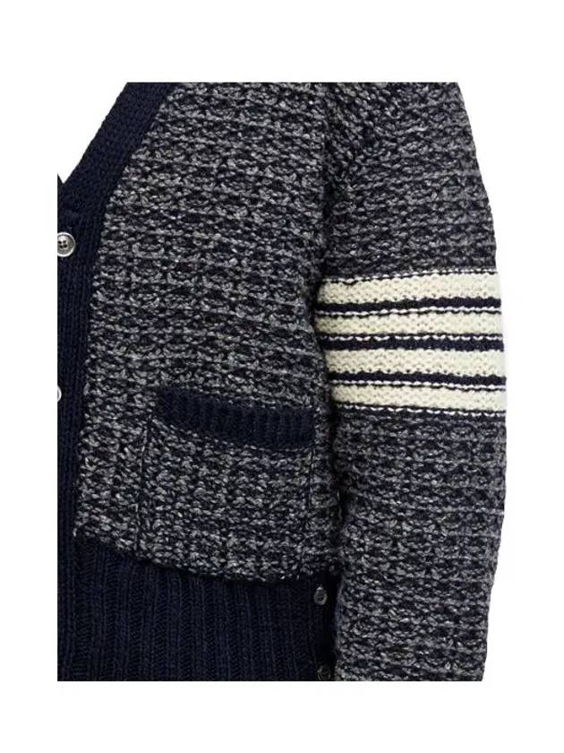 Mohair Tweed 4-Bar Classic V-neck Cardigan Navy - THOM BROWNE - BALAAN 7