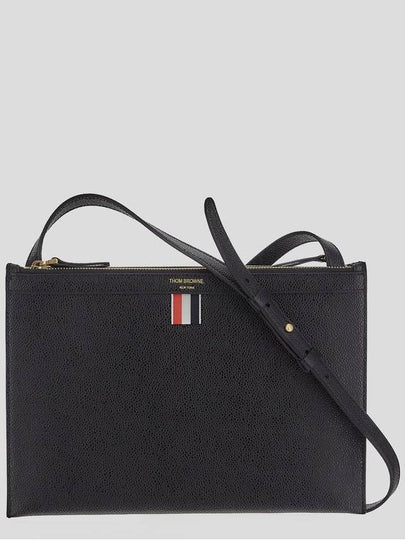 Logo Print Leather Double Zipper Crossbody Bag Black - THOM BROWNE - BALAAN 2