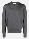 Heart Embroidered Logo Crew Neck Knit Top Heather Grey - AMI - BALAAN 4