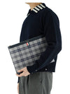 Tartan Pebble Grain Leather Clutch Bag Grey - THOM BROWNE - BALAAN 8