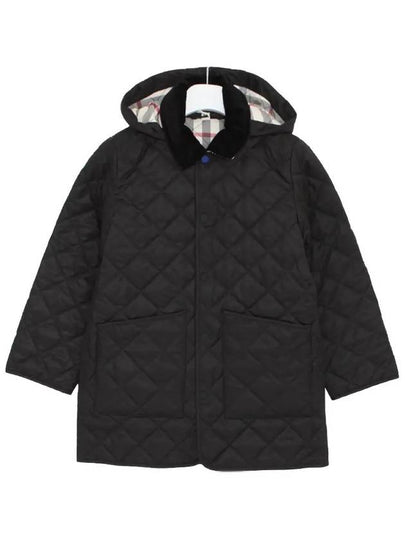 Kids Corduroy Collar Diamond Hooded Quilted Jacket Black - BURBERRY - BALAAN 2