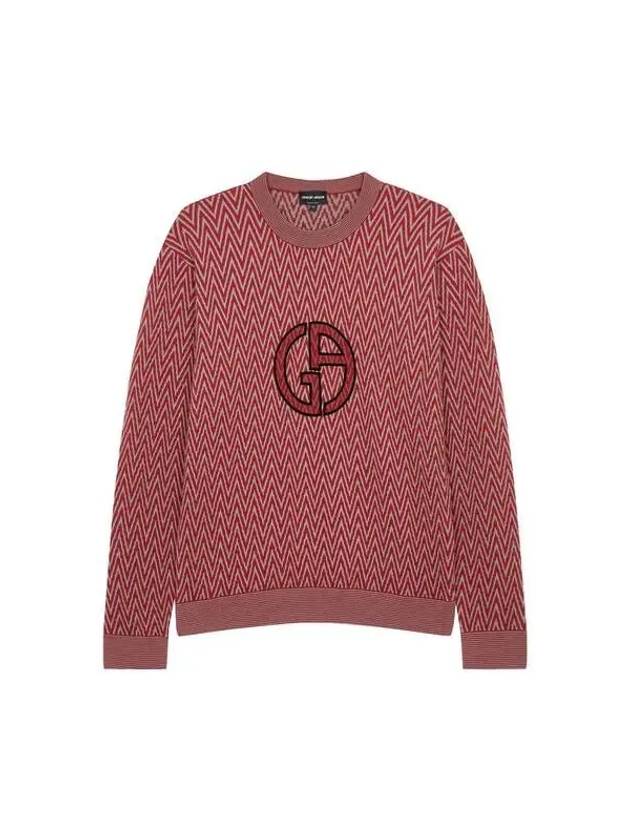 Men s Big Logo Zigzag Pattern Sweater Red 270267 - GIORGIO ARMANI - BALAAN 1