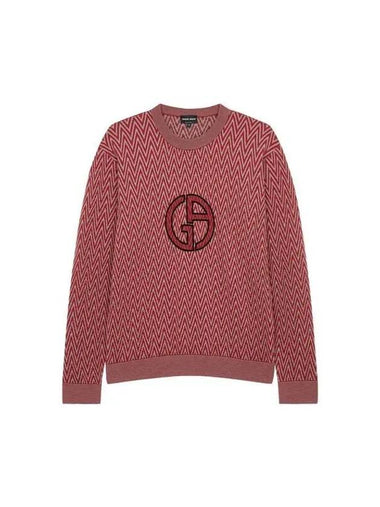 Men s Big Logo Zigzag Pattern Sweater Red 270267 - GIORGIO ARMANI - BALAAN 1