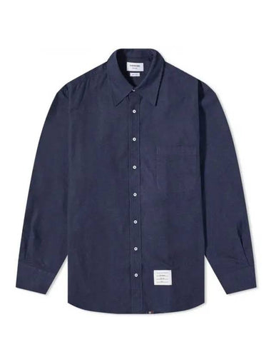 Back Stripe Oversize Cotton Flannel Long Sleeve Shirt Navy - THOM BROWNE - BALAAN 1