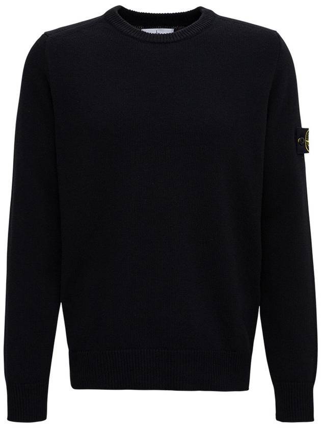 Wappen Patch Crew Neck Wool Knit Top Black - STONE ISLAND - BALAAN 1