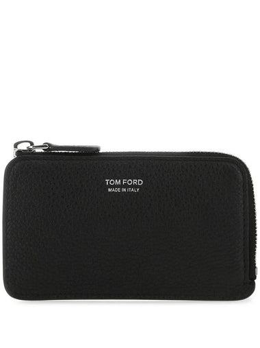 Logo Zipper Leather Card Wallet Black - TOM FORD - BALAAN 1