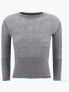 Women's Wool Rib 3/4 Sleeve Crew Neck Pullover Knit Top Light Gray - THOM BROWNE - BALAAN 2