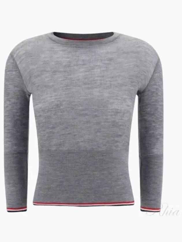 Women's Wool Rib 3/4 Sleeve Crew Neck Pullover Knit Top Light Gray - THOM BROWNE - BALAAN 2