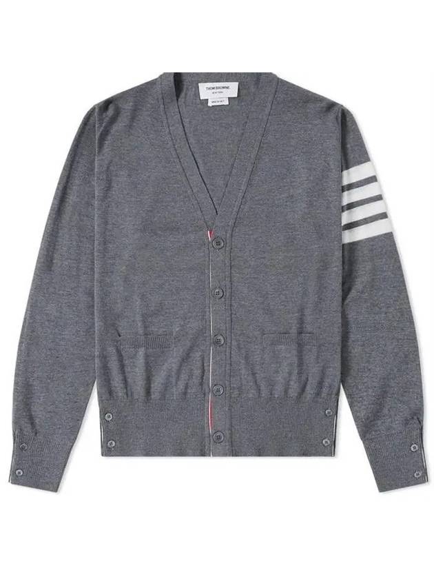 Men's Sustainable Classic Diagonal Wool Cardigan Medium Grey - THOM BROWNE - BALAAN 3