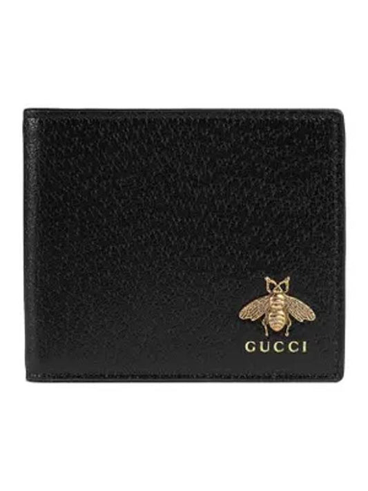 Animalier Bee Leather Half Wallet Black - GUCCI - BALAAN 1