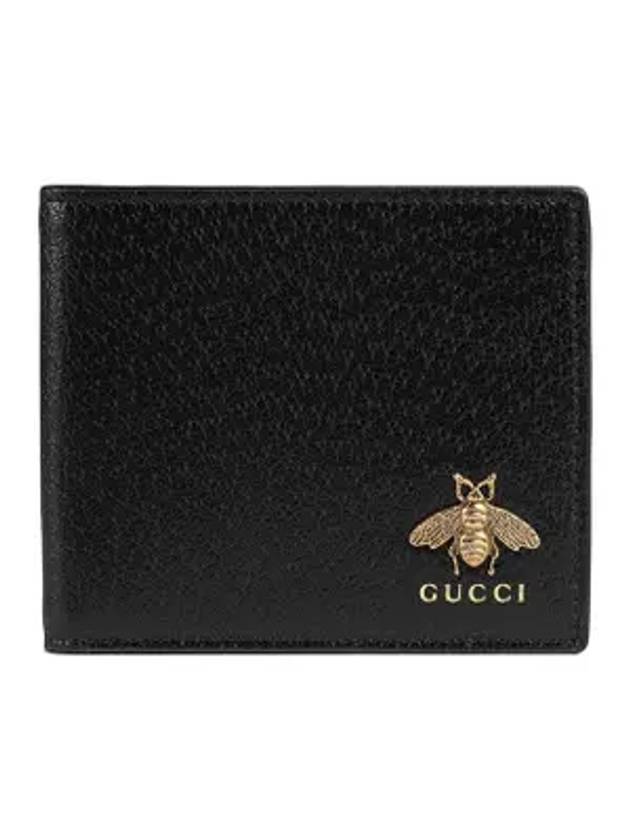 Animalier Bee Leather Half Wallet Black - GUCCI - BALAAN 1