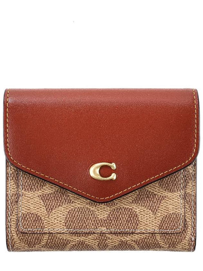 Women's Win Signature Canvas Small Half Wallet Tan Rust - COACH - BALAAN 2