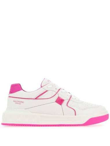 One Stud Leather Low Top Sneakers White Pink - VALENTINO - BALAAN 1