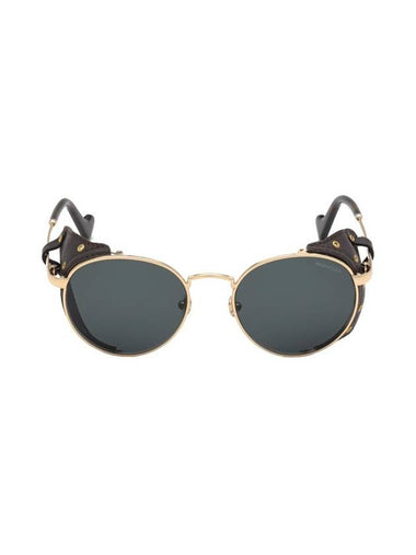 Eyewear Round Metal Leather Strap Sunglasses Gold - MONCLER - BALAAN 1