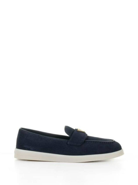 Triangle Logo Suede Leather Loafers Navy - PRADA - BALAAN 1