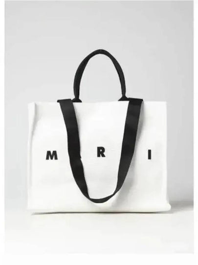 Logo Print Canvas Tote Bag White - MARNI - BALAAN 2