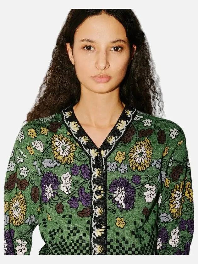 Floral Archive Jacquard Cotton Cardigan Green - KENZO - BALAAN 3