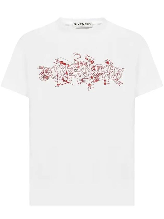 Logo Schematics Print Short Sleeve T-Shirt White - GIVENCHY - BALAAN 1