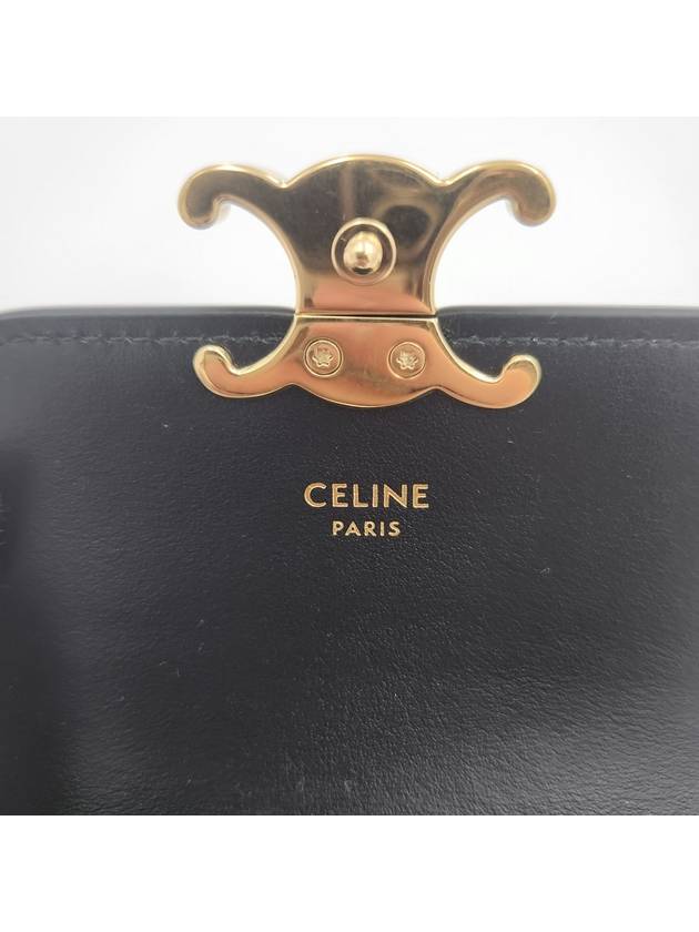 Triomphe Shiny Calfskin Flap Card Wallet Black - CELINE - BALAAN 6